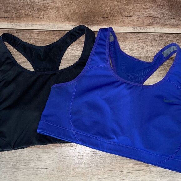 Nike Womens Dri-Fit Scoop Neck Racerback‎ Sports Bra Set of 2 Blue Black Large - Picture 1 of 8